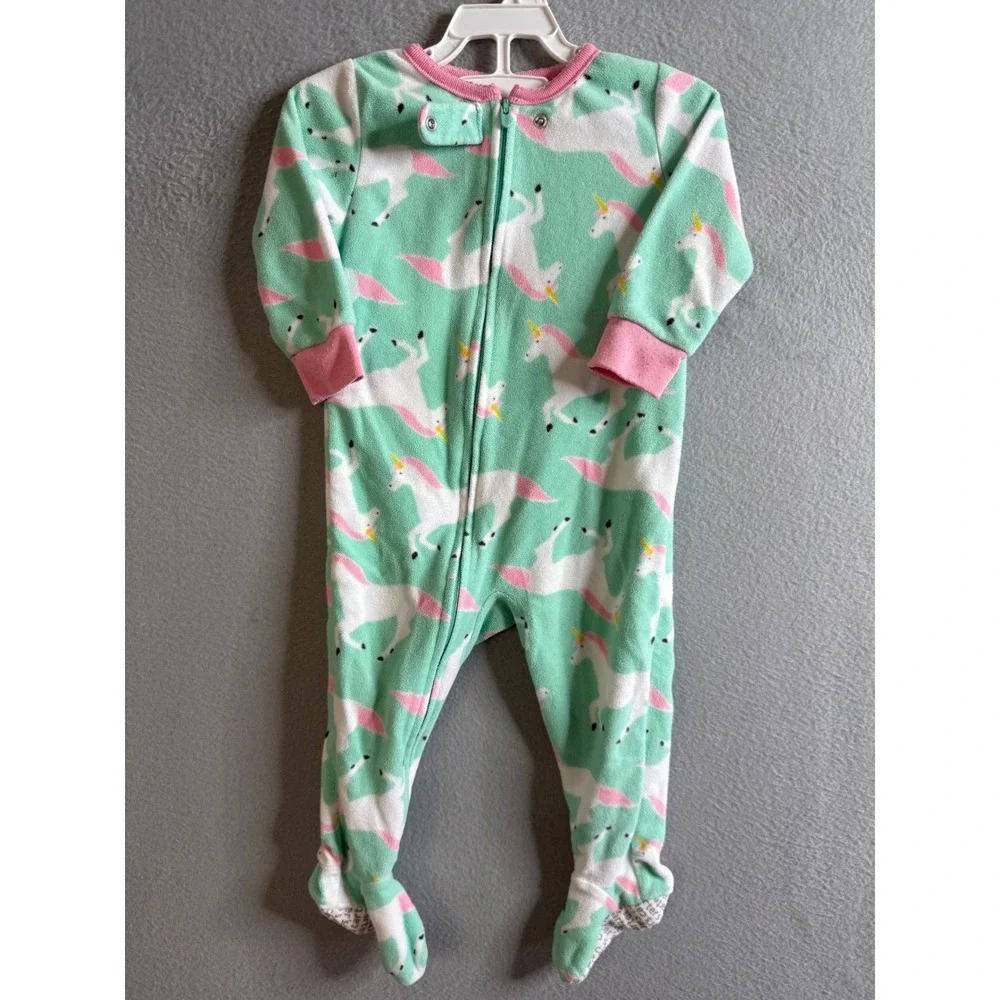 Carter's Footies Baby 12M‎ Unicorn Fleece Footed Pajamas Zip Up Sleepwear